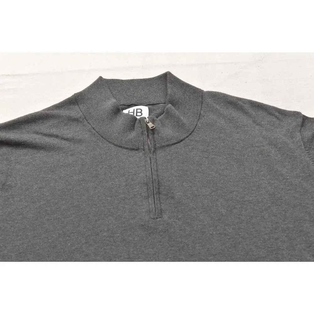 HB Men's 4XL 1/4 Zip Pullover Sweater Charcoal Gray 100% Cotton Mock Neck